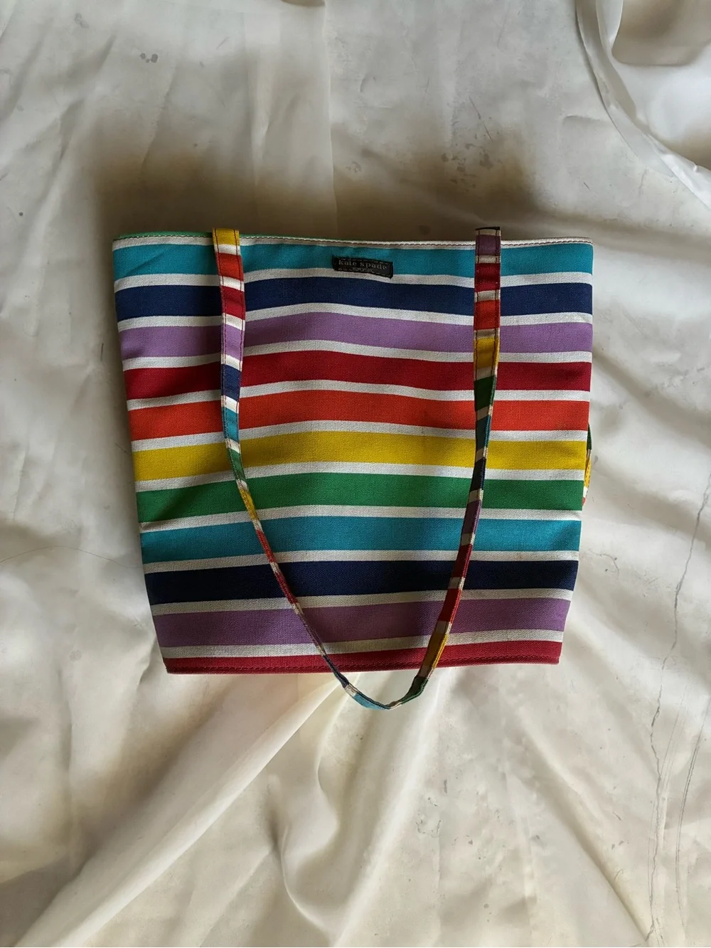 RARE Kate Spade Striped Multicolor Canvas Tote Bag